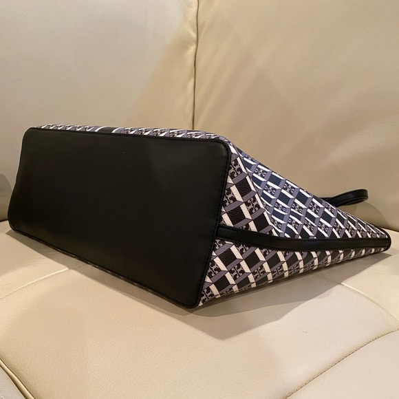 Tory Burch Tote | Geo Logo with Stripe | Black Gray & White - Picture 8 of 16